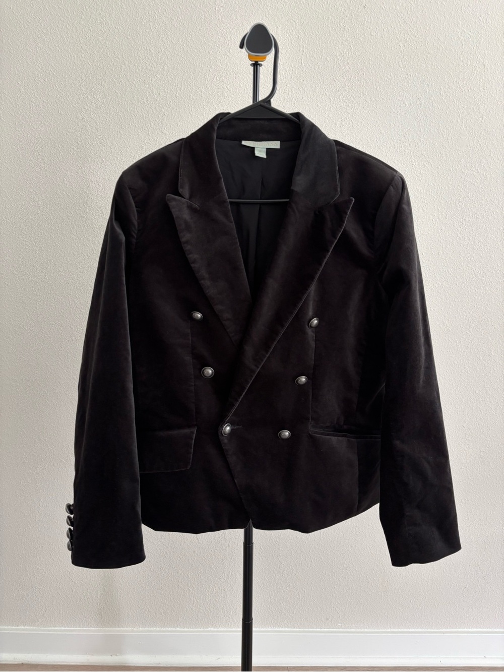 Ryegrass Black Velvet Double-Breasted Cropped Blazer Jacket Women’s Size 14